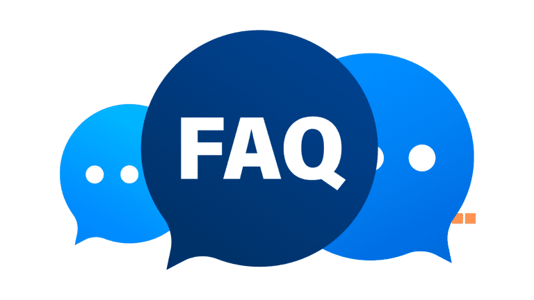 Illustration of a question mark surrounded by frequently asked questions (FAQ) symbols, representing a Frequently Asked Questions section.